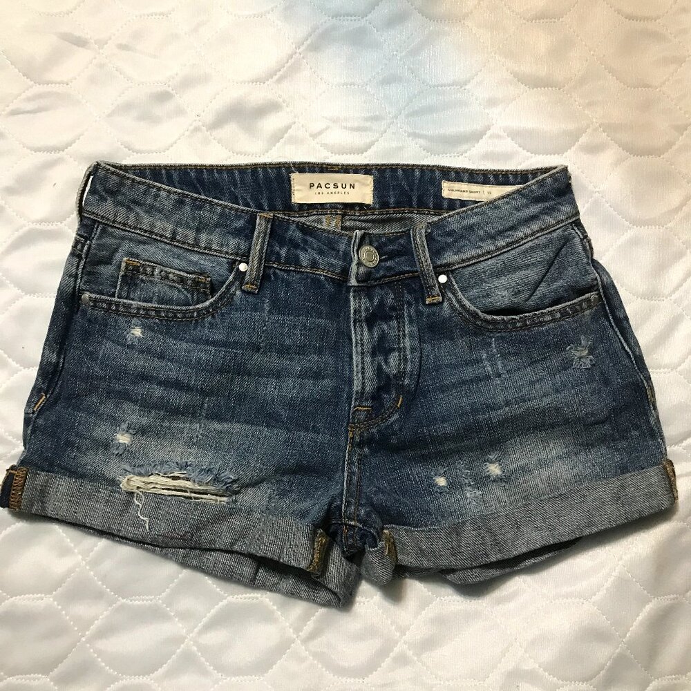 PACSUN Girlfriend Distressed Jeans Short Sz 22 Mid rise Denim